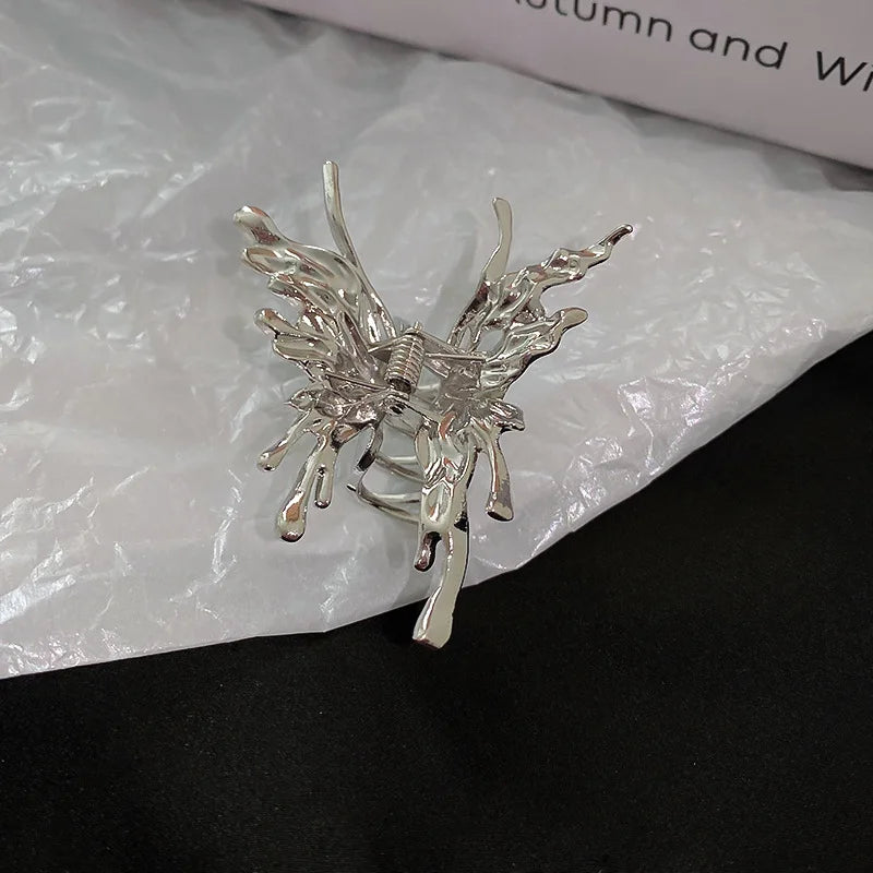 1/2/3 Pcs Large Hollow Butterfly Hair Claws for Women Black Silvery Cool Metal Style Fashion Shark Clips Head Accessories Set