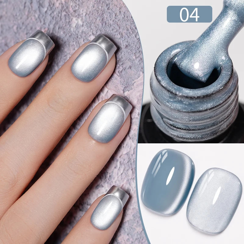 PUENTE 7.5ML Golden Gems Cat Magnetic Gel Nail Polish Pink Brown Blue Colors Golden Glitter Cat Eye Soak Off UV Nail Art Varnish