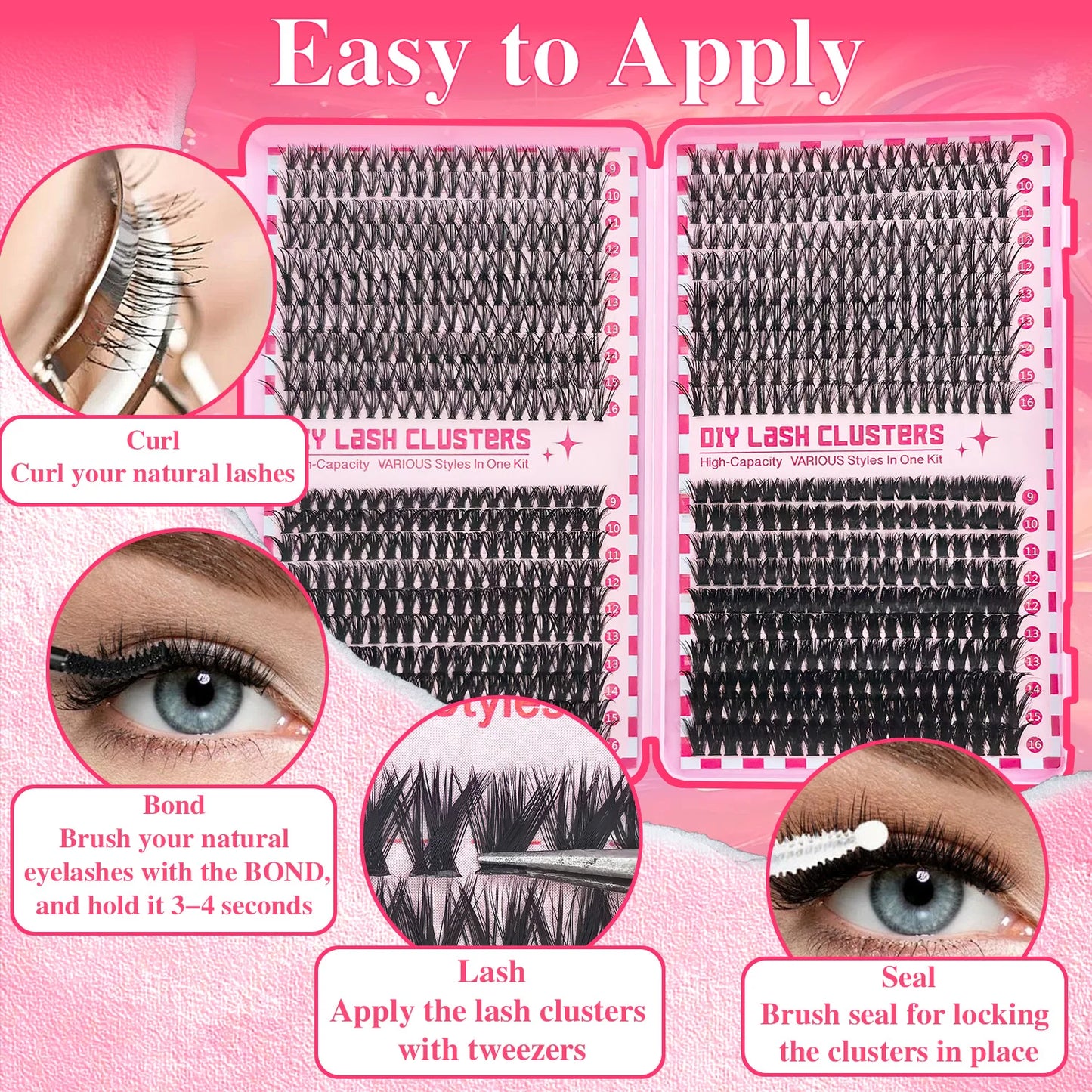 30D40D50D80D DIY Eyelash Extension Kit with Tweezers, Glue and Seal Reusable Single Eyelashes for Party Stage Festival Eye Makeu