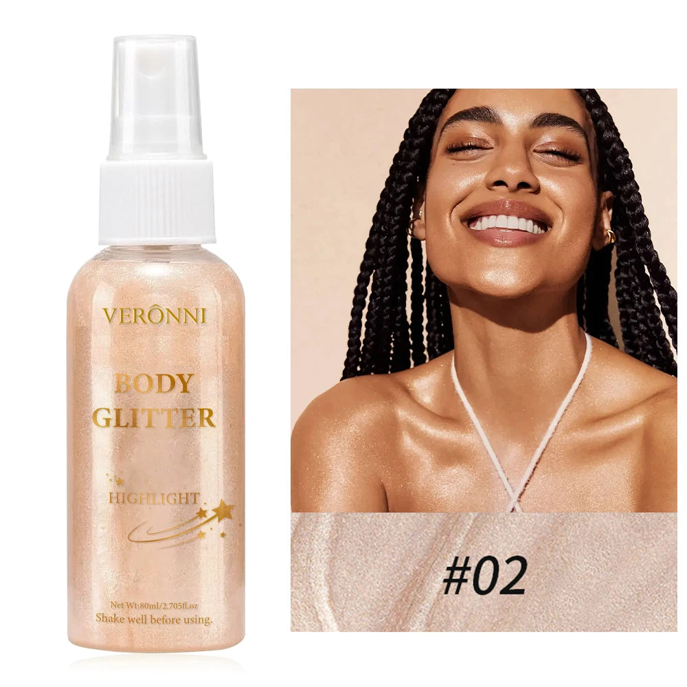 Glow Shimmer Spray,Waterproof Liquid Highlighter Body Luminizer with Glitter Makeup For Face & Body,Long-lasting For Festival
