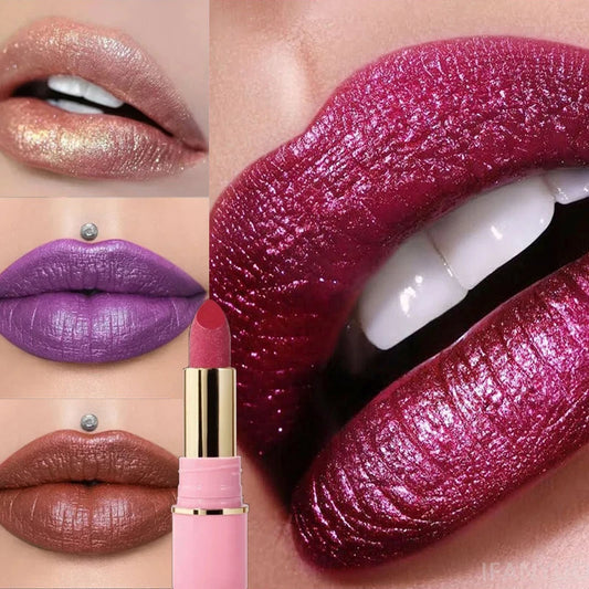 8 Colors Diamond Shimmer Lipstick Purple Metallic Glitter Pearlescent Lip Tint Long Lasting Waterproof Lipstick Makeup Cosmetics