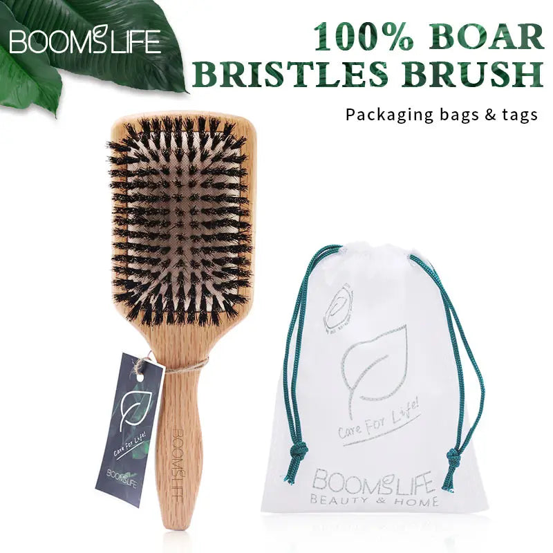 Boar Bristle HairBrush Wood Hair Brush Peine OAK Wood Combs for Women Barber Beauty Care Paddle Scalp Massage Brush