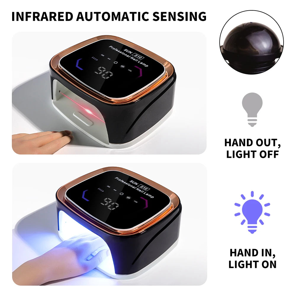 Professional Nail Art UV LED Light Rechargeable Dryer Smart Wireless HD Display Nail Drying Light for Fast Curing of All Gels