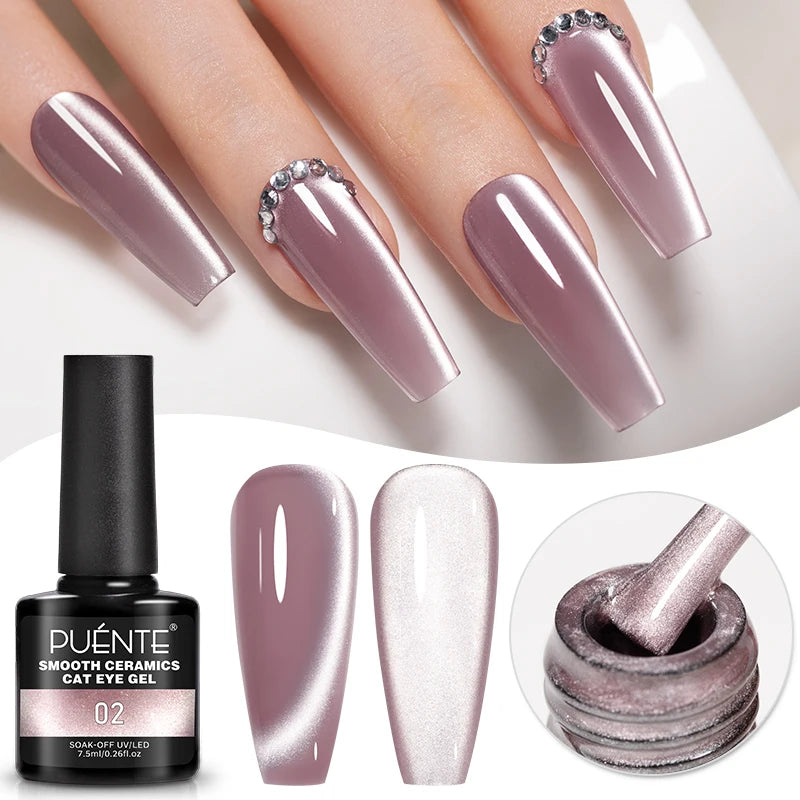 PUENTE 7.5ML Vibrant Blue Cat Eye Gel Nail Polish High Glossy Long-Lasting Soak Off UV Semi-Permanent Nail Art Varnish Manicure