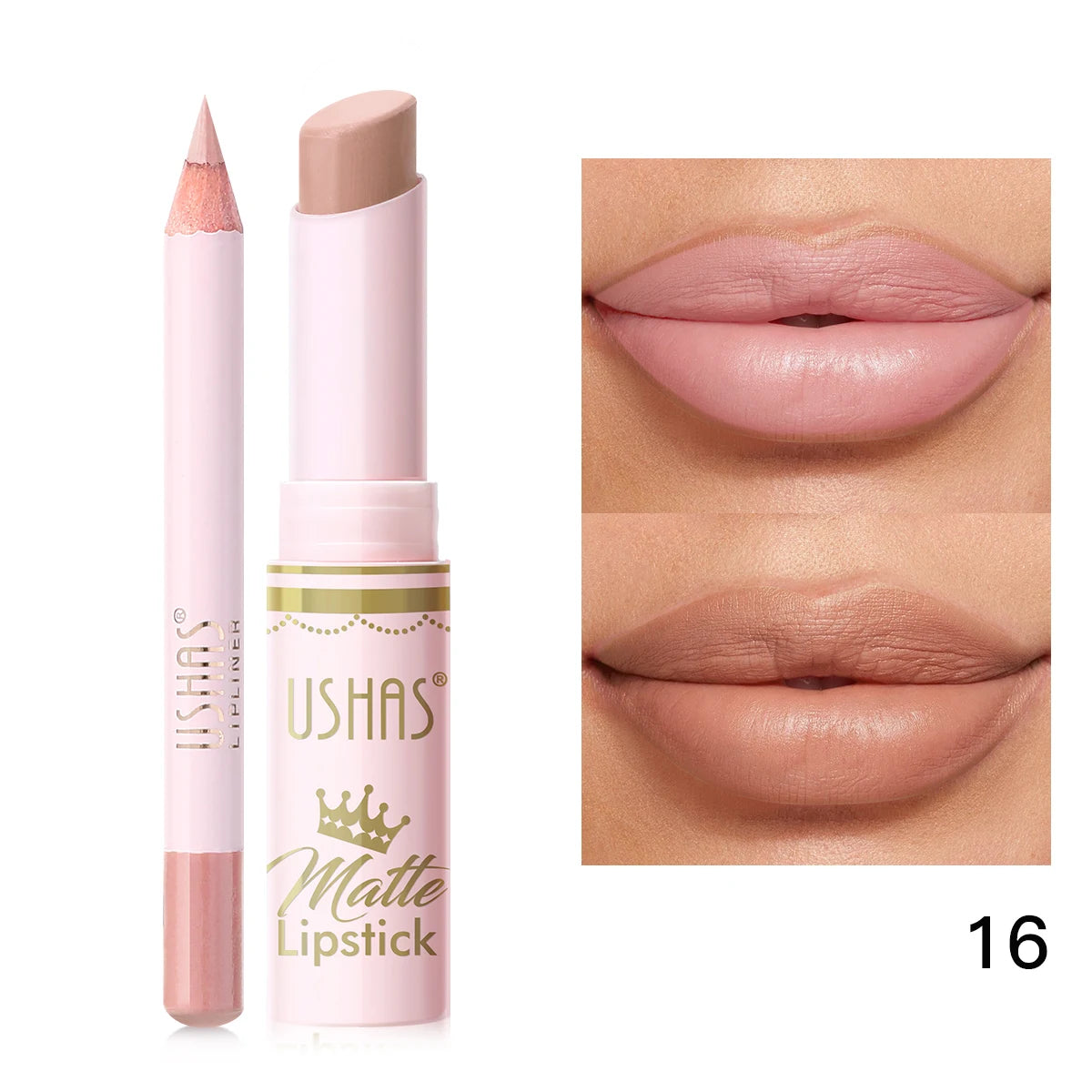 USHAS 2 In 1 Lipstick&Lip Liner Set, 18 Color Matte Nude Color Lipstick, Moisturizing and Long-Lasting, Perfect Lip Cosmetic