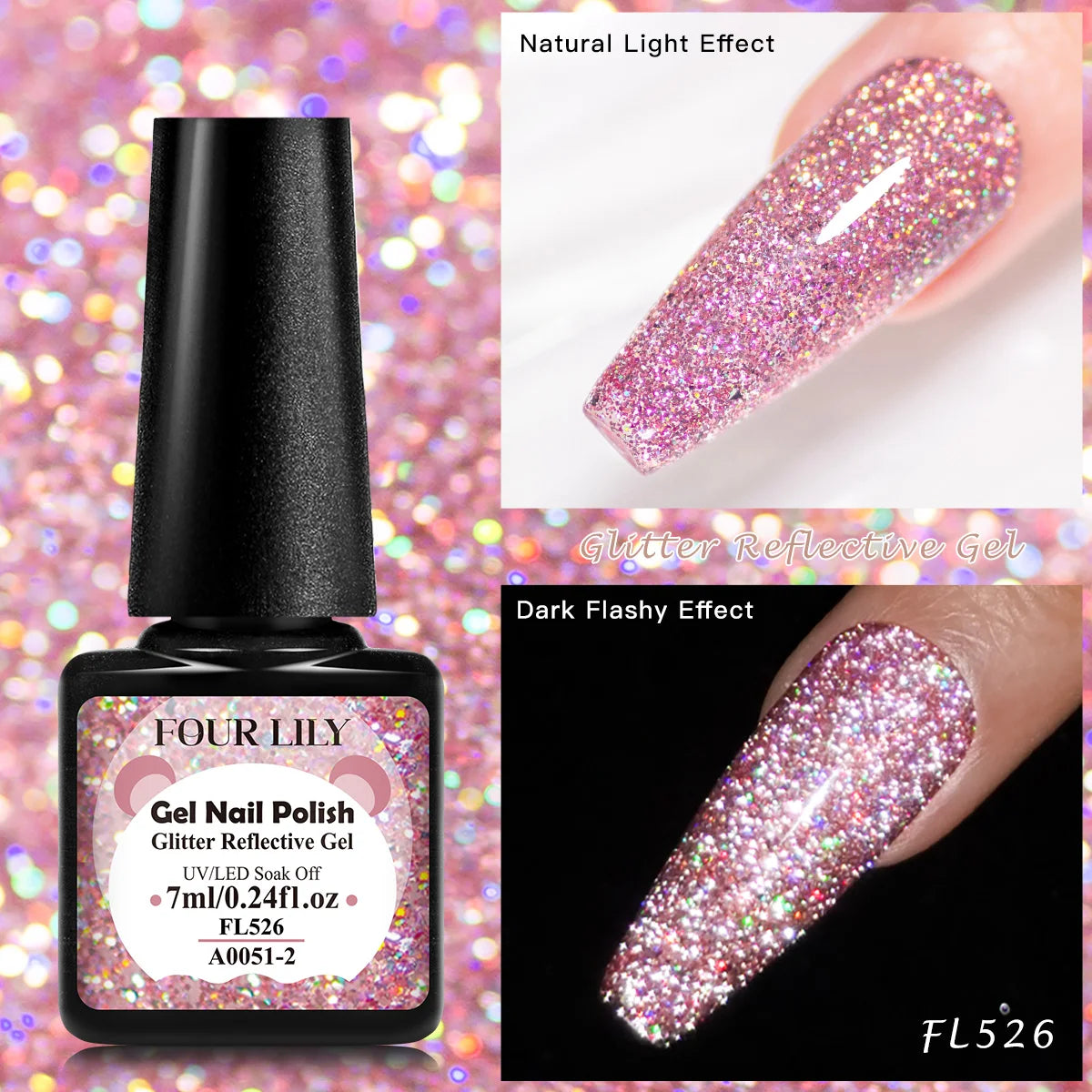 7ml Holographic Reflective Glitter Gel Nail Polish Champagne Gold Sliver Shiny Sparkling Sequins Soak Off UV LED Nail Varnish