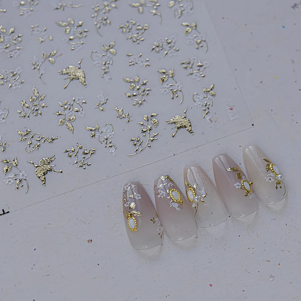 1piece 5Dcute tulip flower nail stickers high quality self-adhesive embossed nail art decals for girls summer decoration sticker