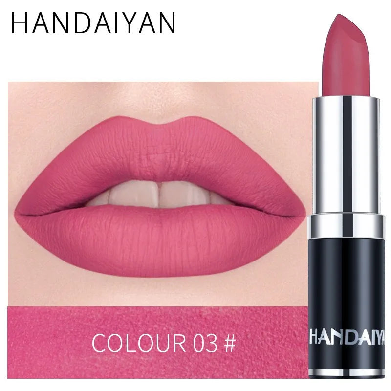 HANDAIYAN 12 Color Velvet Matte Lipstick Sexy Red Pink Lip Tint Non-stick Cup Lip Gloss Moisturizing High Pigment Lips Cosmetics