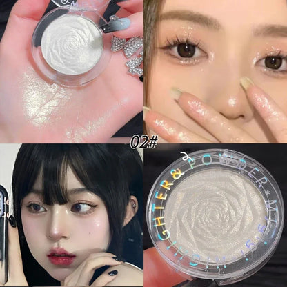 3 Colors Rose Diamond Highlighter Powder Palette Glitter Brighten Highgloss Makeup Ultra-concentrated Glow Face Contour Cosmetic