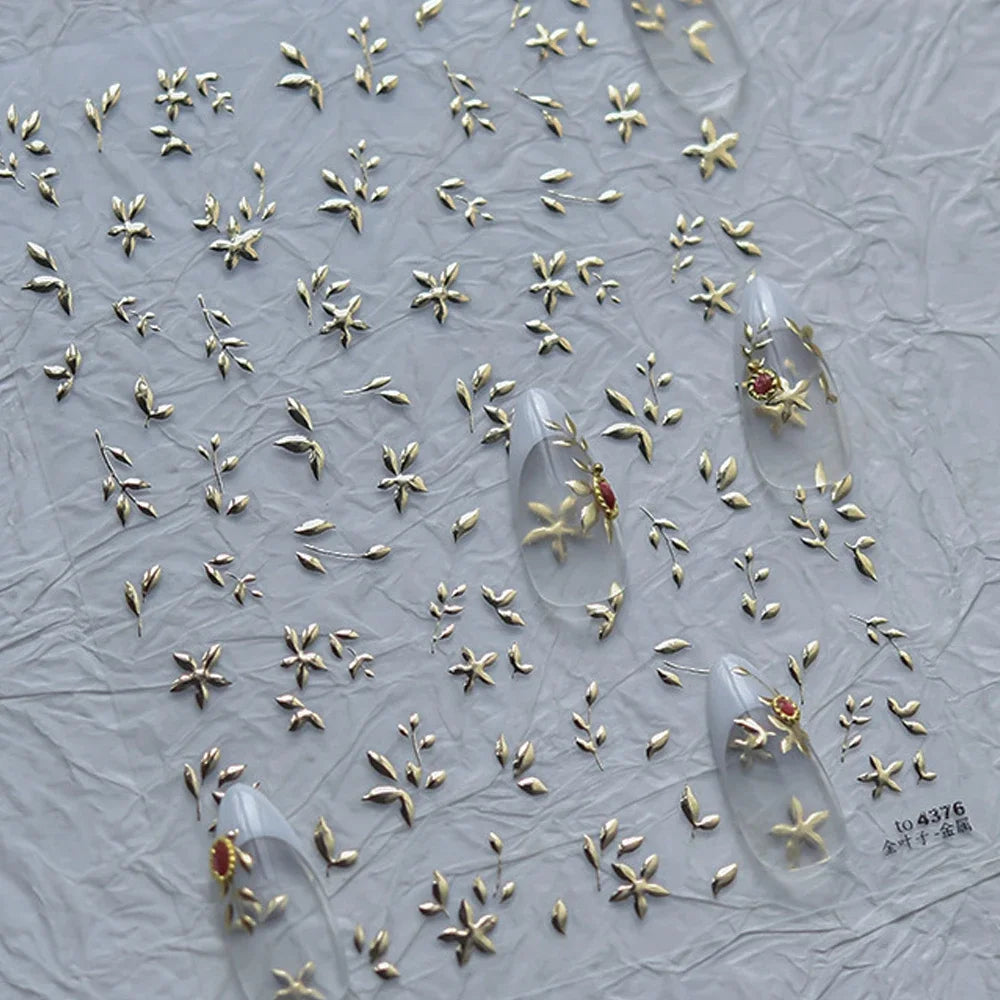 Elegant Gold Scepter 5D Nail Art Stickers Gorgeous Gemstone Luxury Courtly Pattern Necklace Frame Self Adhesive Manicure Decals