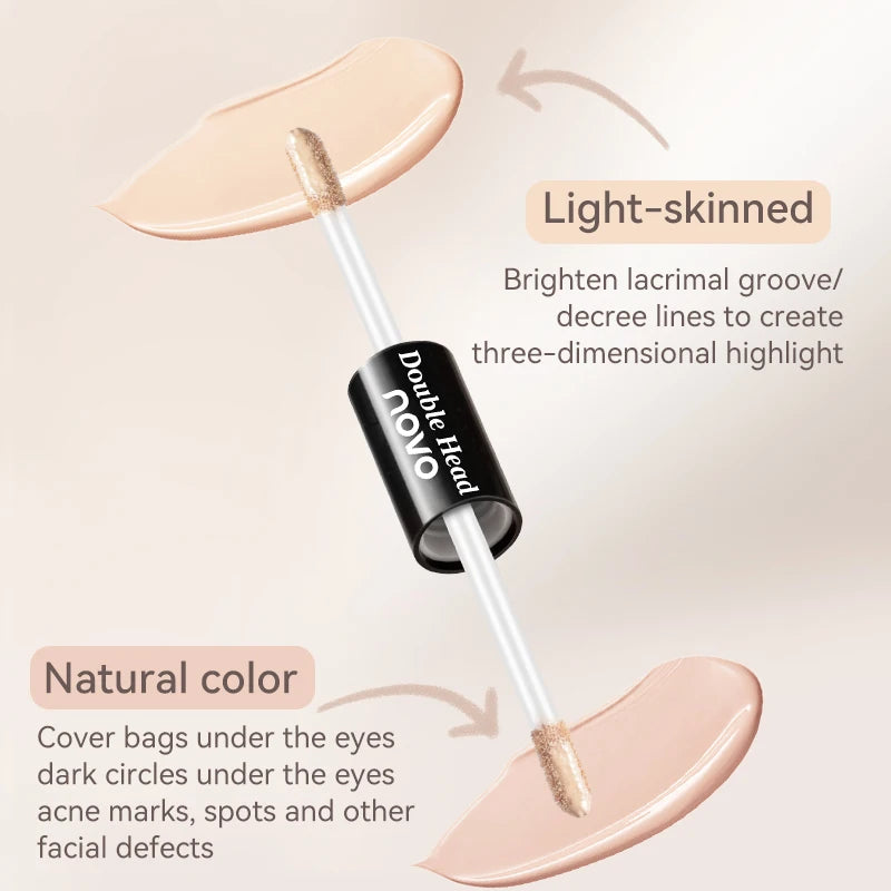 Double Ended Liquid Concealer Stick& Foundation, Waterproof, Sweatproof, Non-Sticky, Cover Acne Marks, For Eyes & Cheek