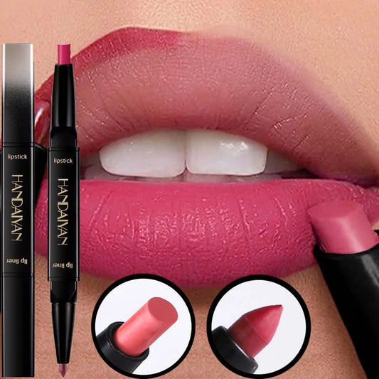 HANDAIYAN 2 in 1 Double-end Matte Lipstick Pencil Lipliner Waterproof Long Lasting Matte Lip Liner Pen 6 Colors Lipsticks Makeup