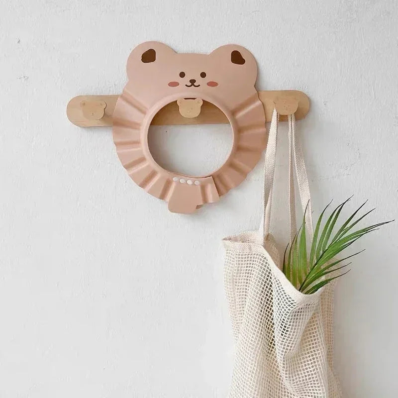 Cute Bear Adjustable Shower Cap Baby Eyes-Protected Ears-Protected Infant Bathing Protection Hat Soft Baby Hair Washing Hat