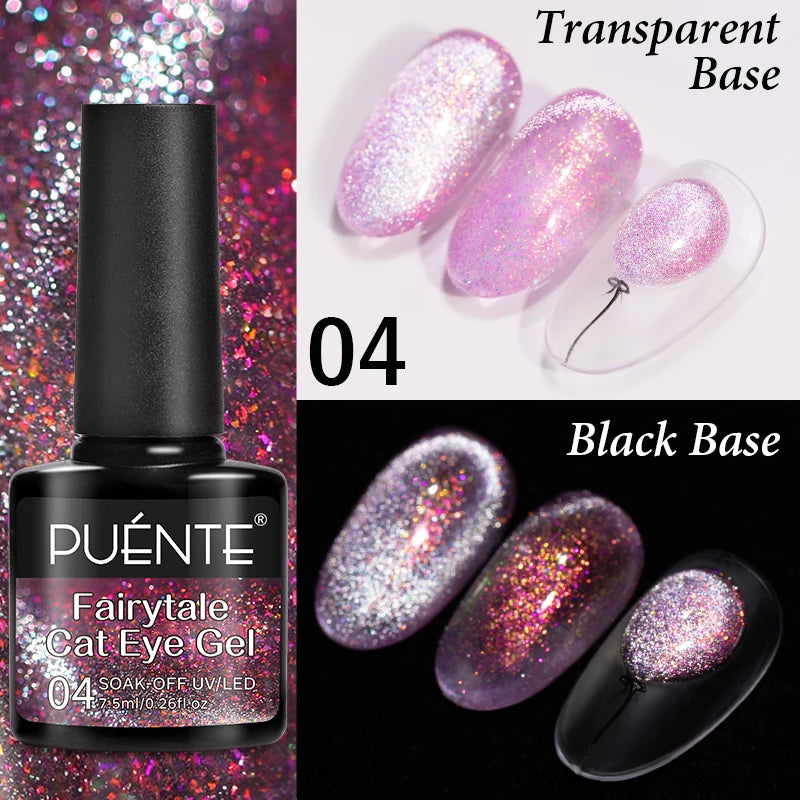 7.5ML Black Cat Eye Magnetic Glitter Gel Nail Polish Ultra-Bright Black Shine Long-Lasting Soak Off UV Nail Art Varnish Manicure