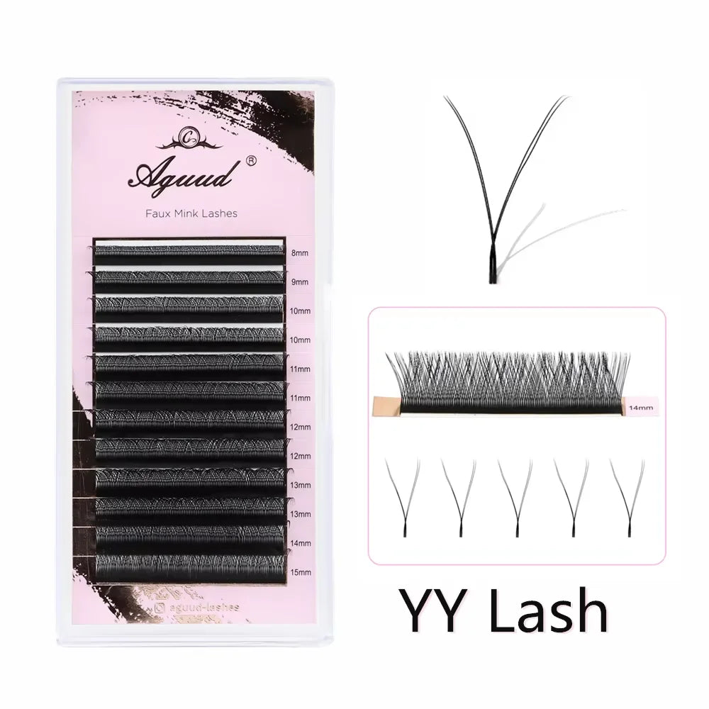 AGUUD Single Tip 2D Y Eyelash Extension Ultra-thin Y Lash Extension Lightweigh Premium Mesh Net Cross Lash 2D Volume Fans Lashes