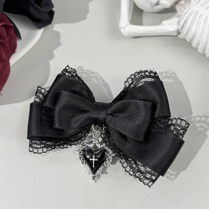 Gothic Lolita Style Hair Clip Black Ribbon Bow Fashionable Hair Clips for girls High-grade headdress