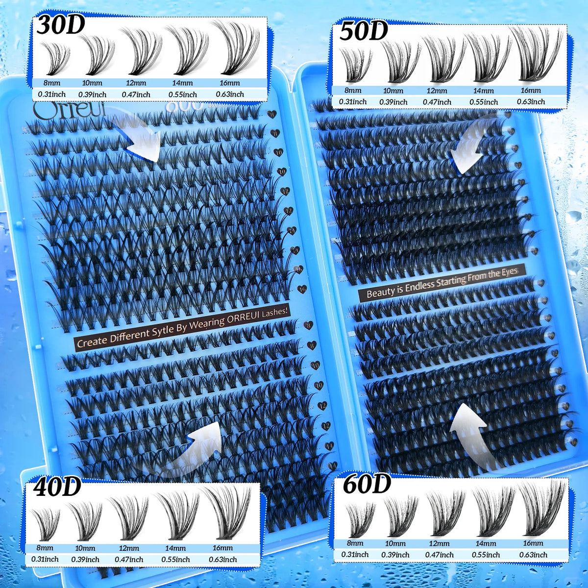 800Pcs Individual Cluster Lashes D Curl 30D 40D 50D 60D Mixed 8-16mm DIY Lash Extensions Wispy Volume False Eyelashes