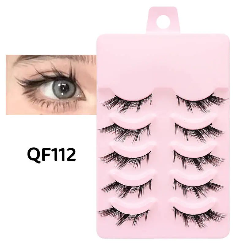 DINGSEN 5 Pairs Manga Lashes Eyes Lashes Soft Natural Long Eyelashes Fake Lashes Anime Wispy Strip False Eyelashes Makeup