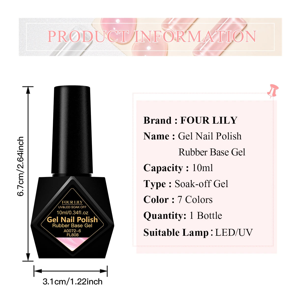 FOUR LILY 10ML Nude Pink Rubber Base Gel Nail Polish Milky White Color Semi Permant Soak Off UV LED Self-leveling Gel Varnishes