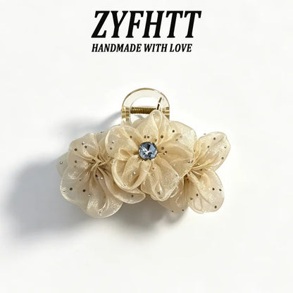 1/3pcs ZYFHTT Rhinestone Mesh Flower Hair Clip Claw for Woman Elegant Shark Clip Fashion Girl Hair Clamp Hair Accessories