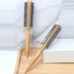 Mini Round Nylon Hairbrush Curly Hair Styling Comb Rolling Comb Round Brush for Thin or Short Hair Men with Wooden Handle