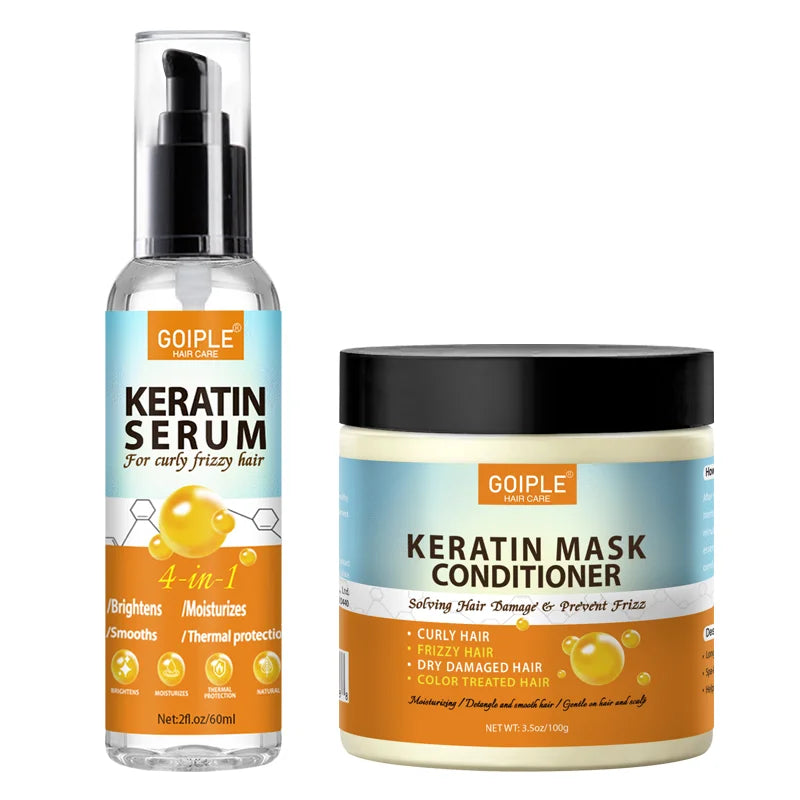 GOIPLE 4 in 1 Water-Based Keratin Serum Moisturizer Repair Dry Damaged Hair Smooth Control Frizz Oil Essence for Curly Frizzy