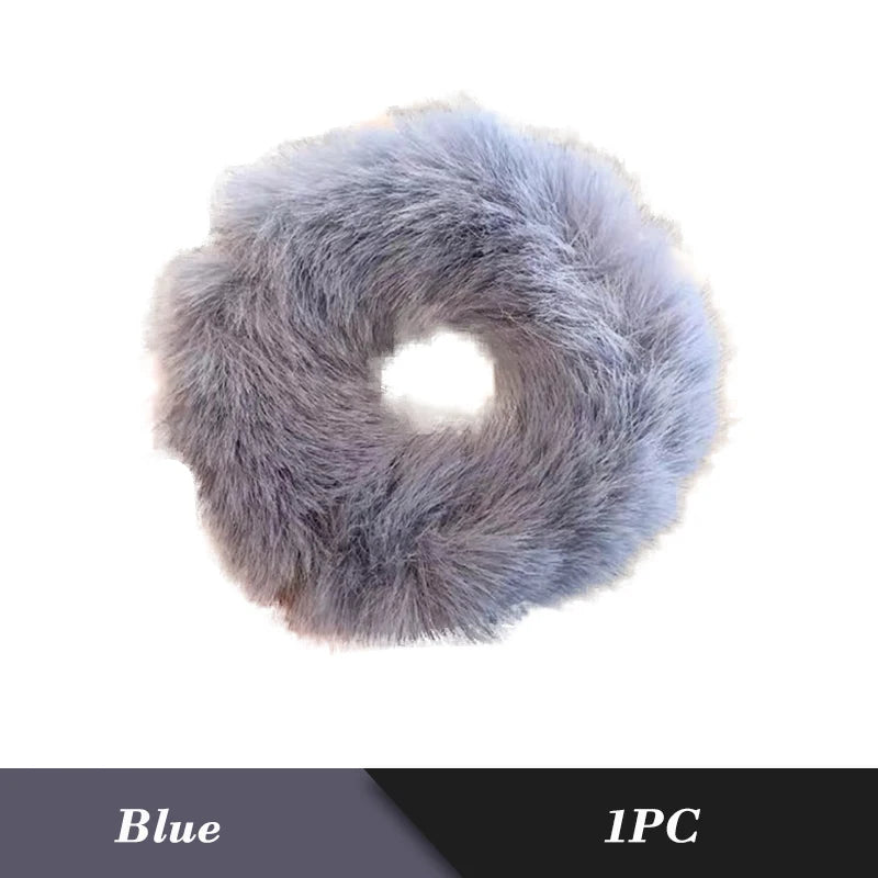 1PC Fluffy Warm Autumn Winter Elastic Hair Band Scrunchies Large Intestine Hair Ring For Women Girls Plush Hair Rope Hairwear