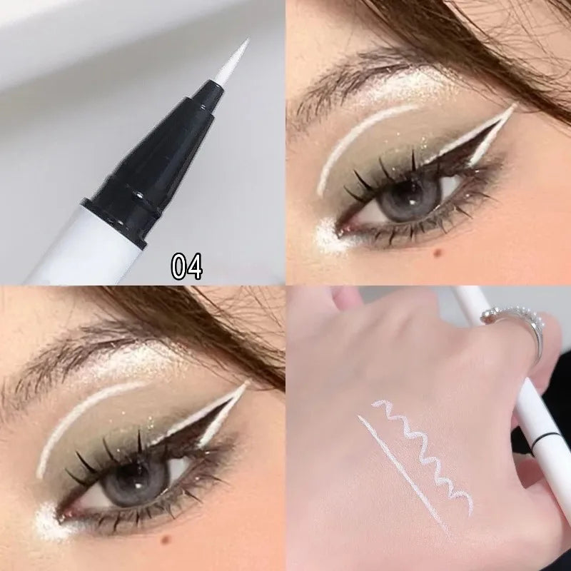 Professional White Eyeliner Gel Pen Waterproof Smudge-Proof Long Lasting Eye Brightening Multi-Use Cosmetic Tool Stage Makeup