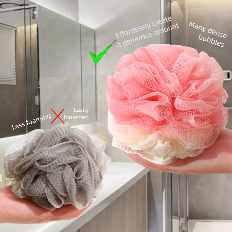 Bath Shower Loofah Sponge Bath Mesh Pouf Shower Ball Body Scrubber Exfoliating Bath Sponge for Women and Men (Large-45G)