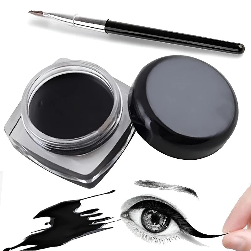 Black Eyeliner Cream Waterproof Beauty Cosmetics Long Lasting Eyeliner Gel Eyeshadow Makeup Tools with Brush Set Matte Eye Liner