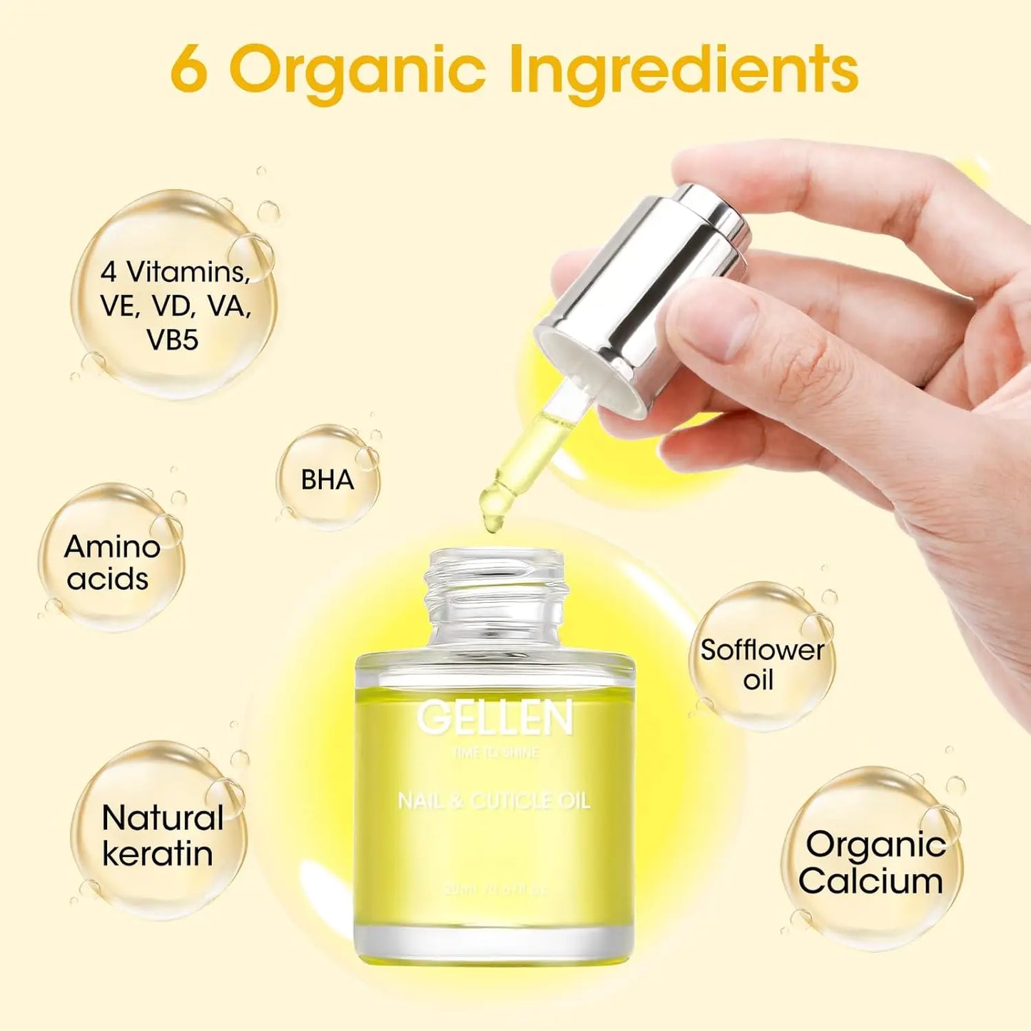 GELLEN 20ml Nails Cuticle Oil Organic Natural Keratin Vitamin E Nail Polish for Hydrating Nourishing Strengthening Supplies
