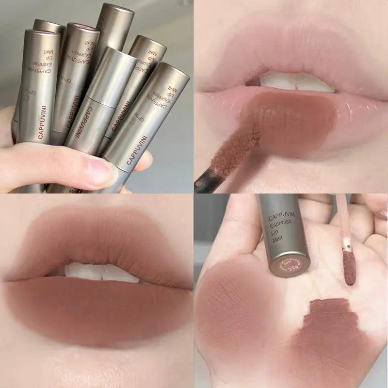 6Ccolors Matte Lipstick Crayon Milky Tea Purple Lip Tint Velvet Sexy Dark Red Lipstick Pen Non-stick Cup Lasting Brighten Makeup