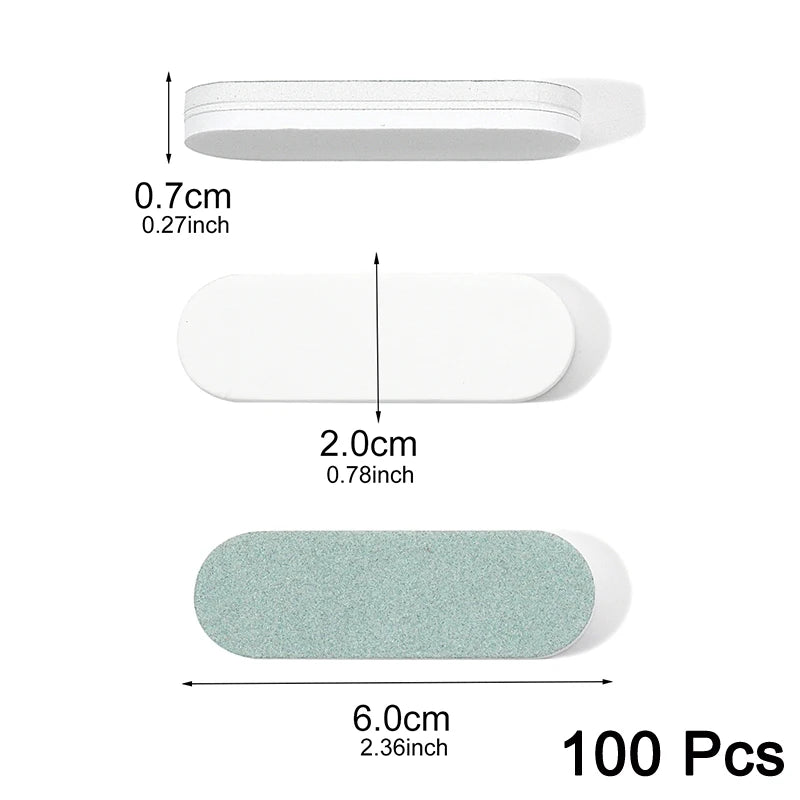 50/100 Pcs/Lot Nail Buffer Polishing Strip Green/White Sanding 600/3000 Sponge Manicure Tools  Washable Buffing Blocks for Nails