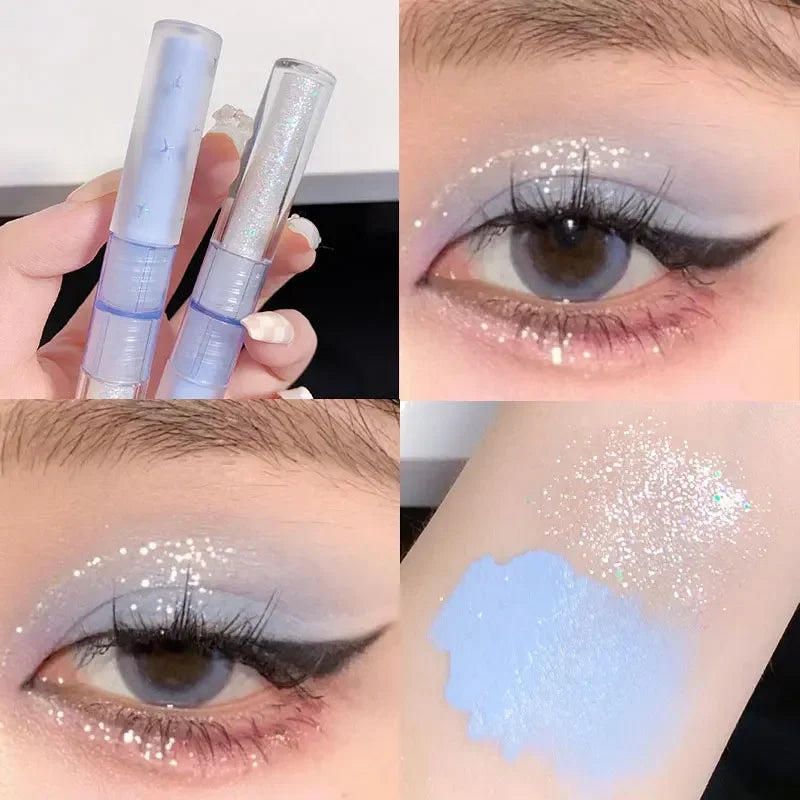 3pcs/1pcs Double Head Liquid Eyeshadow Pretty Cyan Blue Glitter Diamond Eye Shadow Shimmer Matte Natural Waterproof Eye Makeup