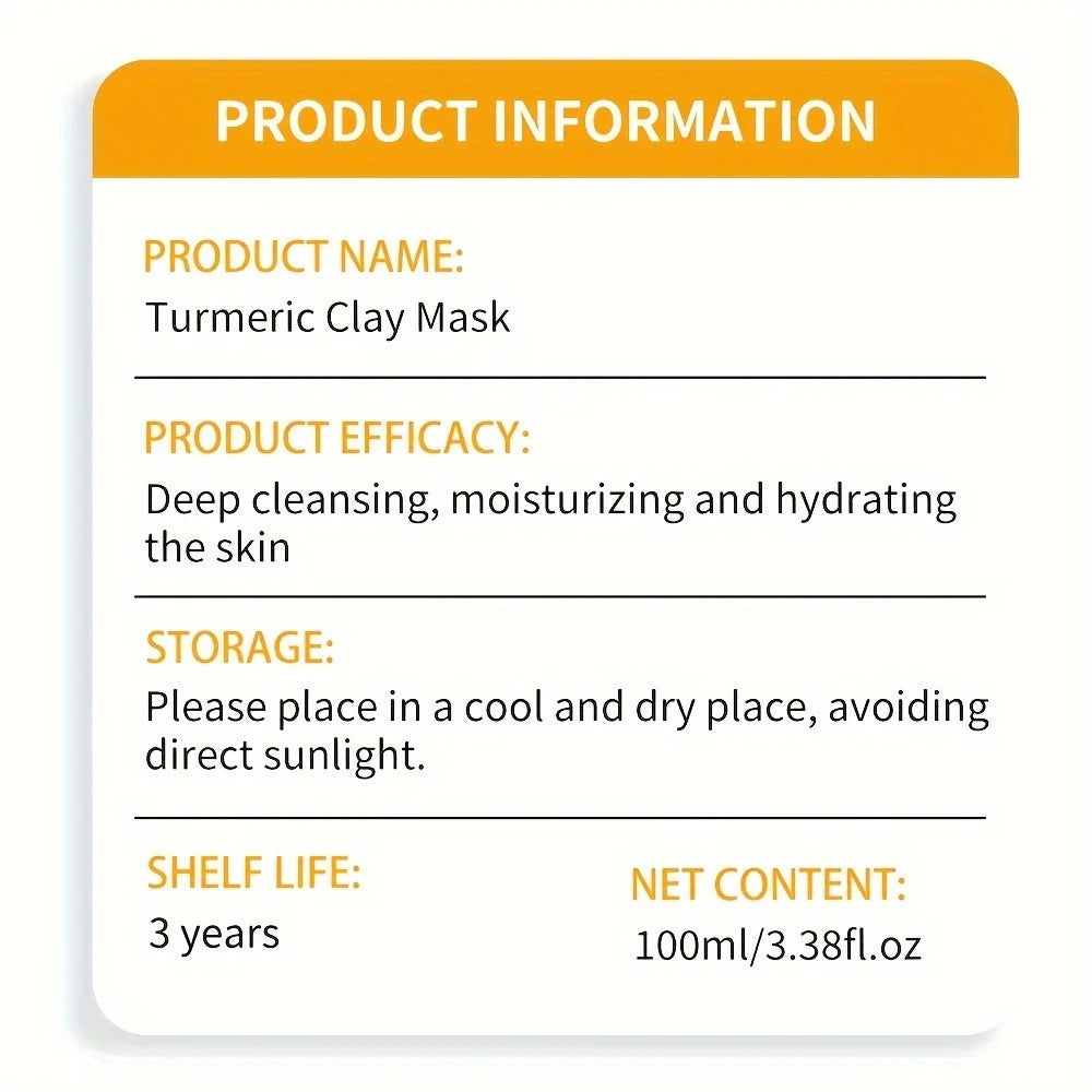 Turmeric  Clay Mask Deep Cleansing Facial Improves Dark Spots Acne Hydrating Skin Care Tightens Skin Evens Skin Tone