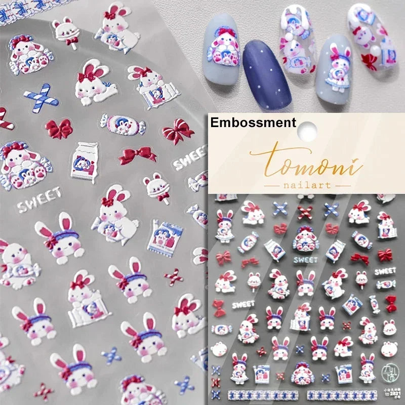 Lovely Cat Bunny Bowknot Poker Crown Lock Key Easter Eggs Love Cute Rabbit Mushroom Chick Flower Dog DIY Nail Art Stickers Decal
