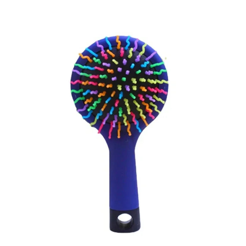 Rainbow Air Volume Paddle Hair Comb Brush with Makeup Mirror Detangler Hair Curl Straight Massage Comb Brush Hair Styling Tools
