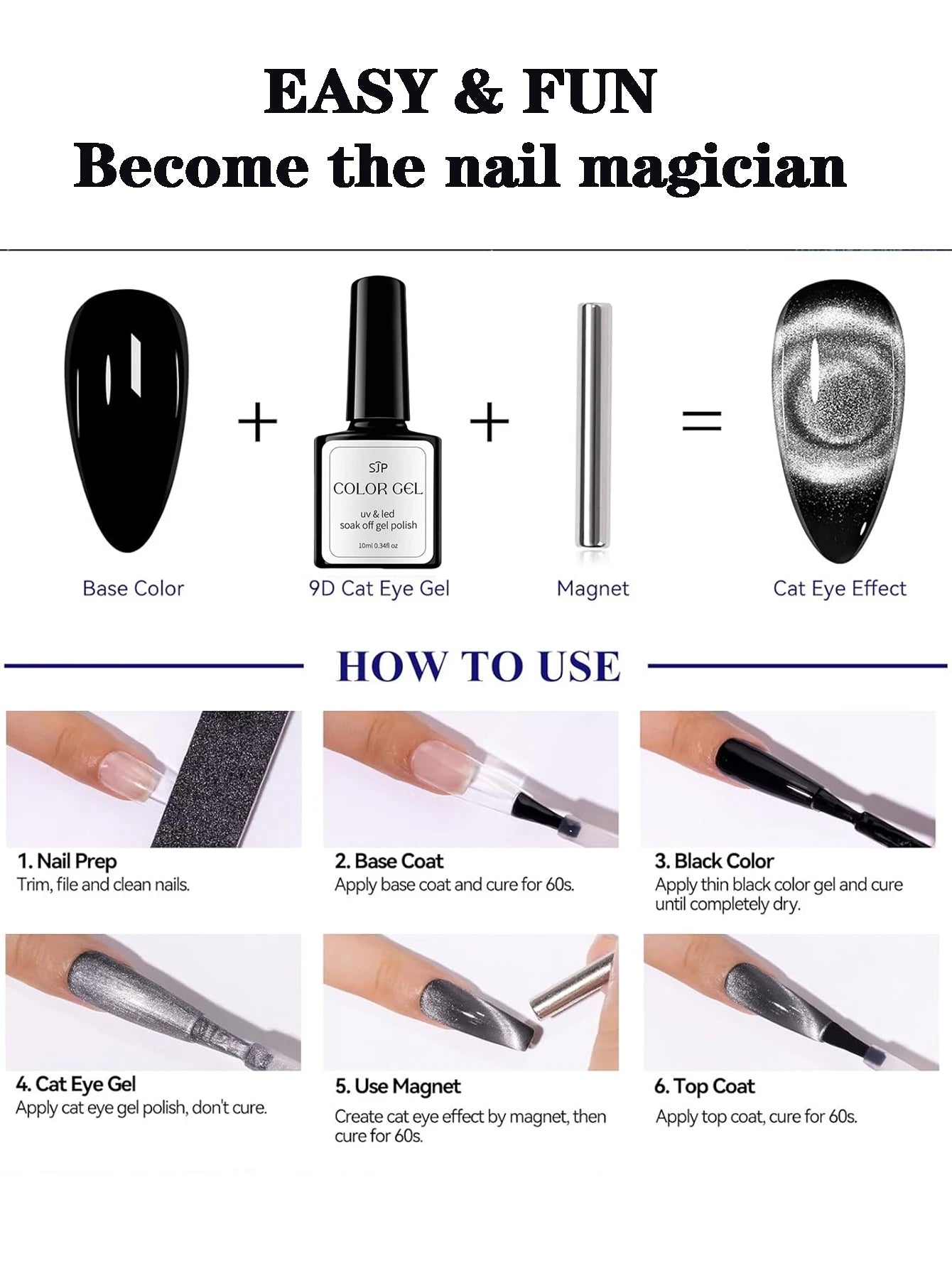 12d cat eye gel nail polish, magnetic gel nail polish kit, color changing holographic glitter effect, suitable for Halloween