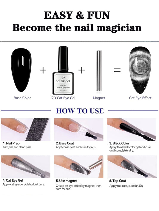 12d cat eye gel nail polish, magnetic gel nail polish kit, color changing holographic glitter effect, suitable for Halloween