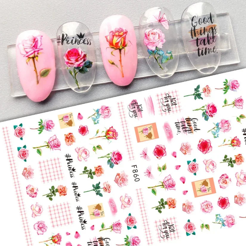 1pcs Sakura Flower 3D Nail Stickers White Cherry Blossom Nail Art Decals Spring Summer Adhesive Slider Decor Wedding Manicure