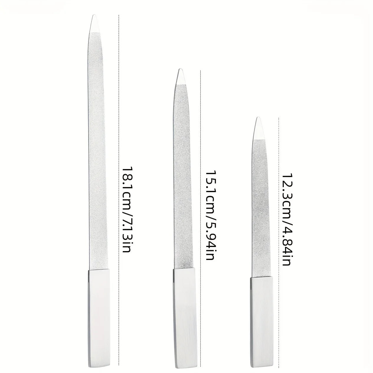 3Pcs Nail File Stainless Steel Double Side Nail File Buffer Metal File Fingernails Toenails Manicure Files for Salon and Home