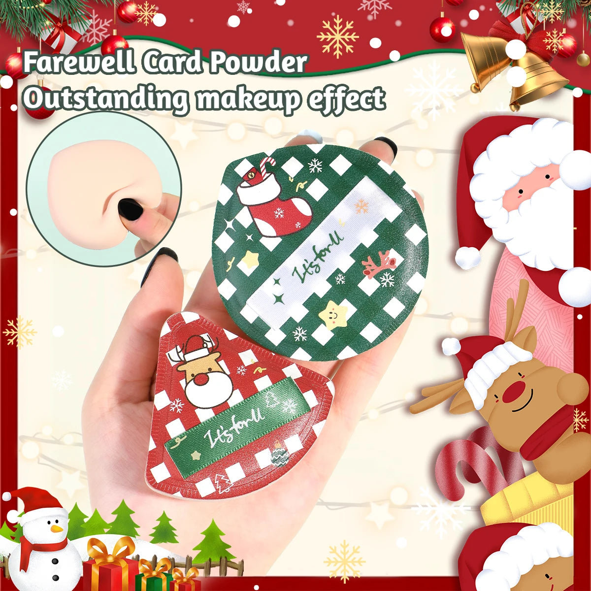 14PCS- Christmas makeup brush set, the bristles smudge naturally and delicately, and the powder puff is both dry and wet.