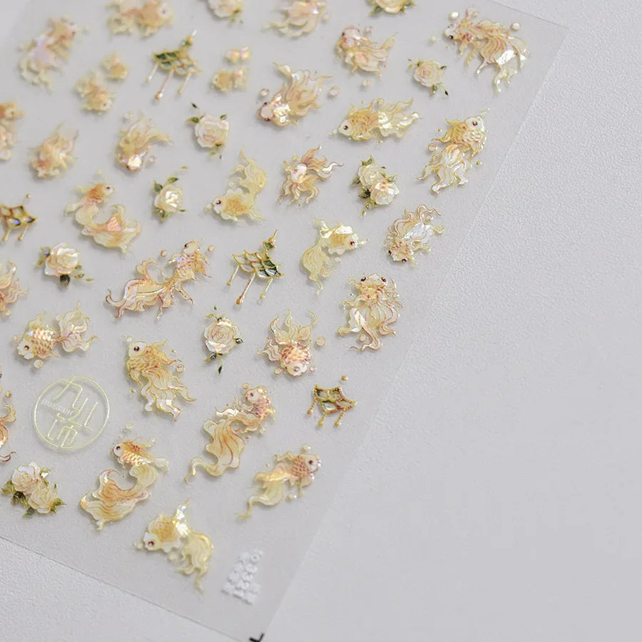 Magical Blow Bubbles Goldfish Bunny Rabbit Cat Kitten Shape Shiny Dreamy Bubbles 5D Nail Art Decorations Sticker Manicure Decal