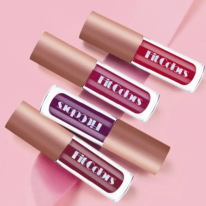 4Pcs/Set Metallic No-stick Cup Lip Gloss Pearly Diamond Fine Glitter Matte Moisturizing Waterproof Lip Glaze Liquid Lipstick Kit