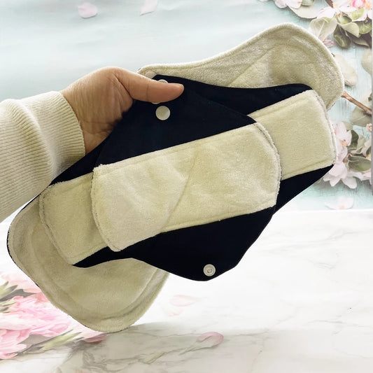 4 Pack Women's Eco-Friendly Bamboo Reusable Sanitary Pads Black Cloth Washable Period Pads Sanitary Napkins
