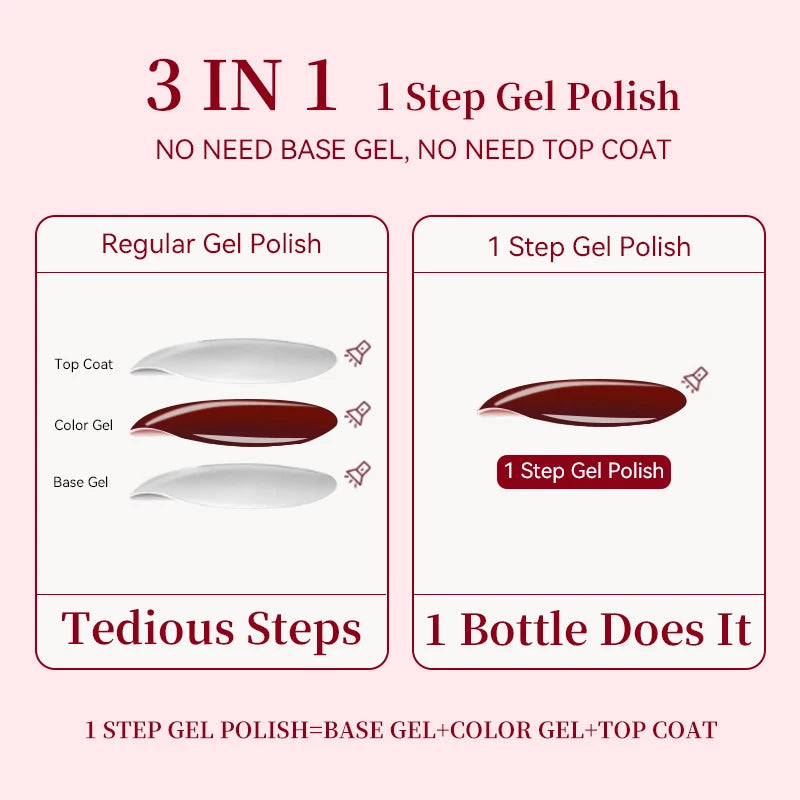 UR SUGAR 15ml 1 Step Gel Polish 3 IN 1 Red Pink Glossy Nail Soak Off LED UV Gel Nail Varnishes No Need Base Gel and Top Coat