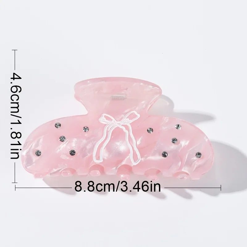 Elegant Acrylic Hair Claw Clip with Rhinestone Embellishments,Pink Bow Design,Anti-Slip Grip,Fashionable Daily Wear Accessory