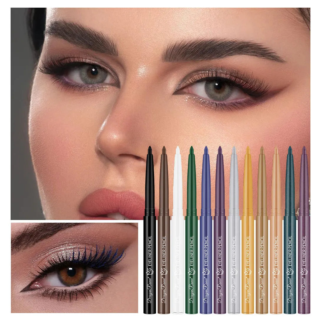 12 Color Matte Glitter Gel Eyeliner Pencil Waterproof Smudge-Proof Smooth Matte White Eyeliner Pen Long-Lasting Eye Liner Makeup