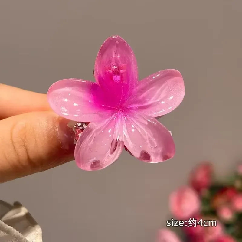 New Fashion Sparkling Flower Claw Clip for Women Transparent Sweet Ponytail Shark Clip Versatile Girl Hair Accessories