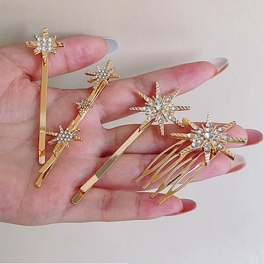 Wedding Bride Hair Clip Pins Set Metal Crystal Starburst Hairpins Luxury Bridal Hair Barrettes Fashion Hair Accessories